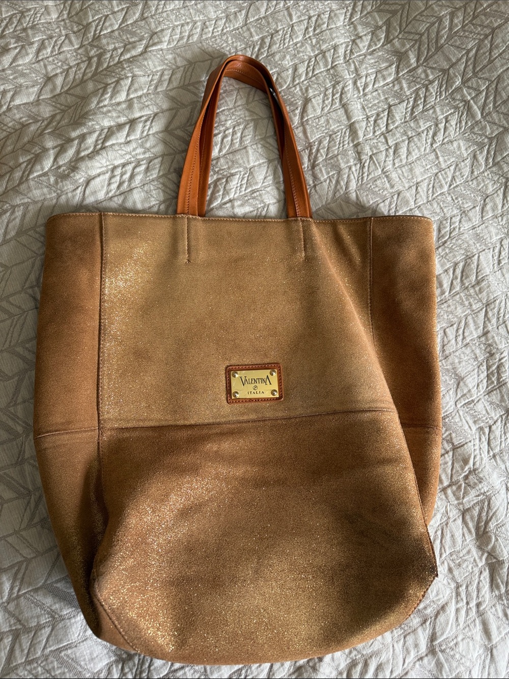 Valentina Tan Suede and Leather-Trim Tote